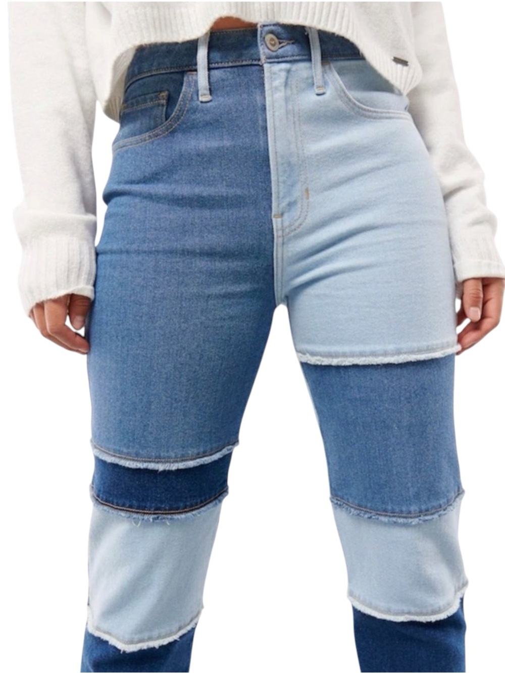Hollister Ultra High Rise Vintage Straight Jeans 13R Colorblock Patchwork 31